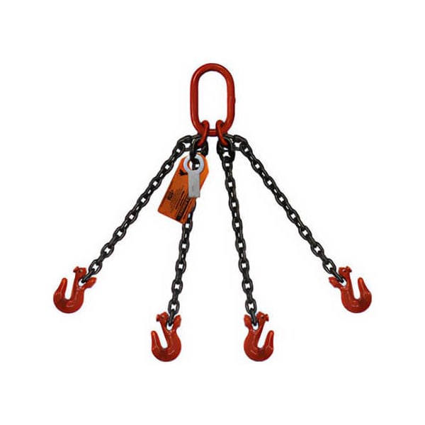 Hsi Four Leg Bridle Chain Slng, 9/32 in dia, 22ft L, Oblong Link to Grab Hook, 11,200lb Lmt 10QOG9/32-22 - main